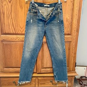 GRLFRND Size 25 Helena Raw Hem Button Fly Jeans Straight Leg Distressed Cotton
